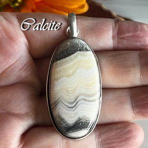 Laguna Lace Calcite Pendant Handmade Gemstone Crystal 925 Silver Handmade Long